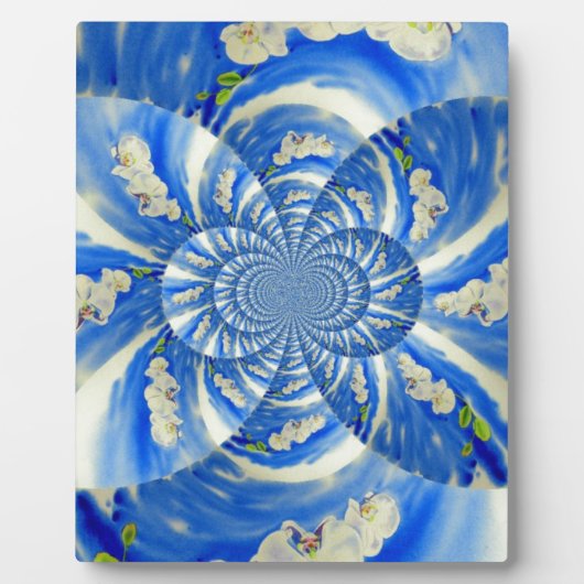Plaque Photo Abstraite peinture florale bleue blanche (Devant)