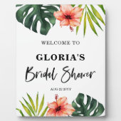 Plaque Photo Accueil de la douche de mariée aux feuilles tropic (Devant)