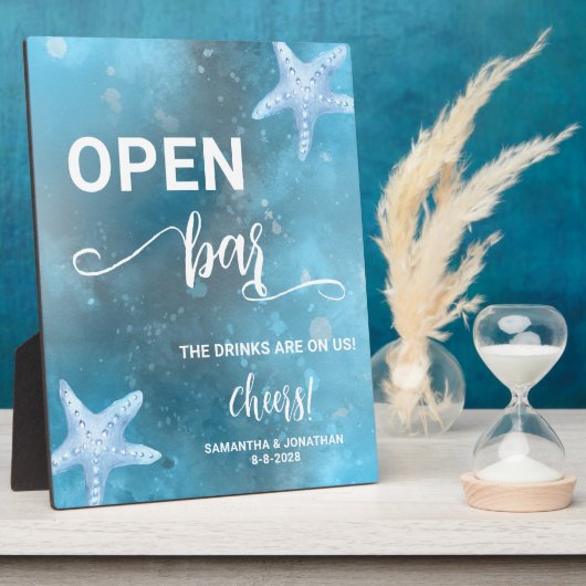 Plaque Photo Accueil Mariage de la mer Bleue profonde (Côté)