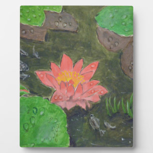 Plaque Photo Acrylique sur toile, nénuphar rose et feuilles ver
