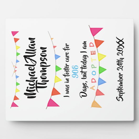 Plaque Photo Adoption From Foster Care Announcment gotcha day (Devant)