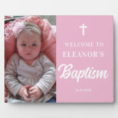 Plaque Photo Affiche de bienvenue de baptême pour fille rose (Devant)