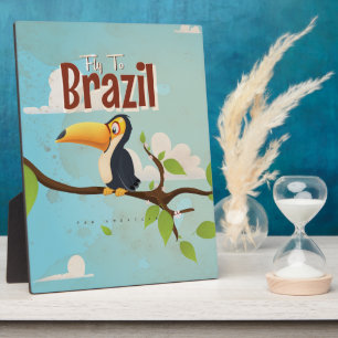 Plaque Photo Affiche de voyage vintage Toucan volant au Brésil