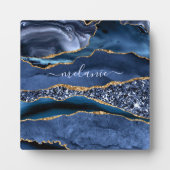 Plaque Photo Agate Marine Blue Gold Parties scintillant Gemston (Devant)