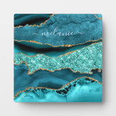 Plaque Photo Agate Turquoise Blue Gold Parties scintillant Gems (Devant)