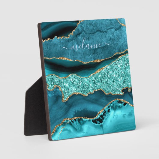 Plaque Photo Agate Turquoise Blue Gold Parties scintillant Gems (Recto)