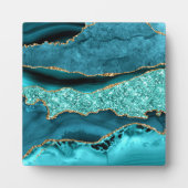 Plaque Photo Agate Turquoise Blue Gold Parties scintillant Marb (Devant)
