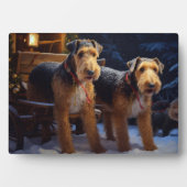 Plaque Photo Airedale Snowy Sleigh Ride Décor de Noël (Devant)
