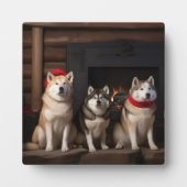 Plaque Photo Akita par le Noël de la cheminée (Devant)