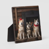 Plaque Photo Akita par le Noël de la cheminée (Recto)