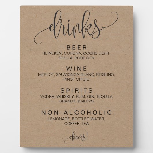 Plaque Photo Alcool Cocktail Bar Boissons Signal Mariage modifi (Devant)