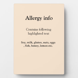 Plaque Photo Alerte d'allergie alimentaire ajouter le nom des a