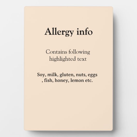 Plaque Photo Alerte d'allergie alimentaire ajouter le nom des a (Devant)