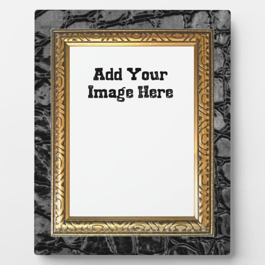 Plaque Photo Alligator Black Faux Cuir Gold Frame (Devant)