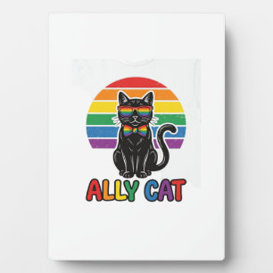 Plaque Photo Ally Cat Rainbow Pride Vintage Chat T-Shirt Design