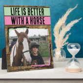 Plaque Photo Amateur de cheval rustique 1 photo rose vert (Côté)