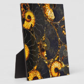 Plaque Photo Ambre doré noir Nautilus motif, fossile (Côté)
