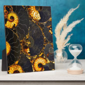 Plaque Photo Ambre doré noir Nautilus motif, fossile (Côté)