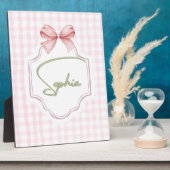 Plaque Photo Amelia Nœud Rose et Imprimé Vichy Personnalisés (Côté)