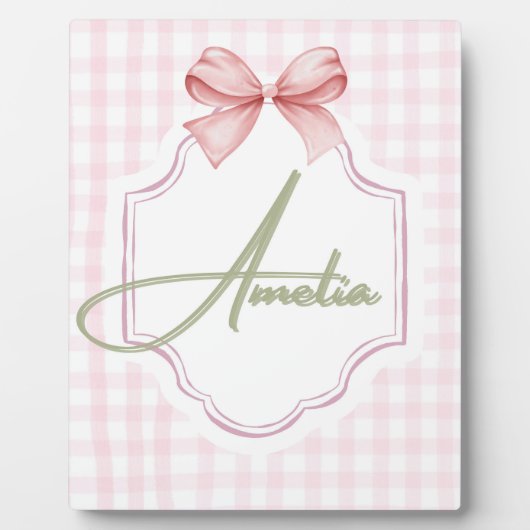 Plaque Photo Amelia Personnalisé Pink Bow & En vichy Imprimer (Devant)