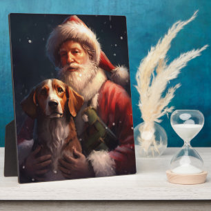 Plaque Photo American English Foxhound Santa Claus Noël