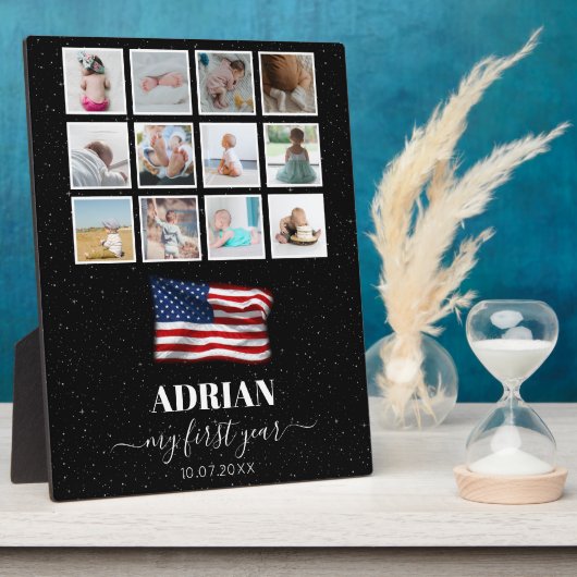 Plaque Photo American Flag Baby First Year Photo Collage (Côté)