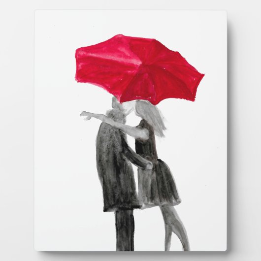 Plaque Photo Amour couple avec parapluie rouge (Devant)