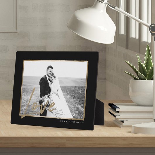 Plaque Photo Amour | Mariage moderne & élégant Black & Gold Fra