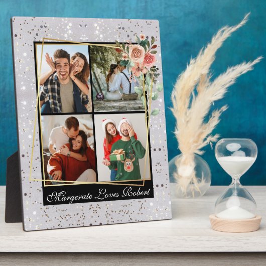 Plaque Photo Amour Moderne VOUS 4 Photo Paillettes Argent Saint (Côté)