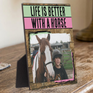 Plaque Photo Amoureux des chevaux rustique 1 photo rose vert
