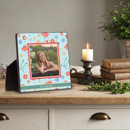 Plaque Photo Amusants Aqua Floral Cute Photo Customisé Message