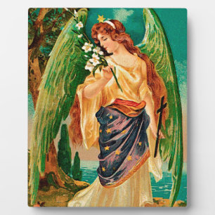 Plaque Photo Angel tenant une branche florale