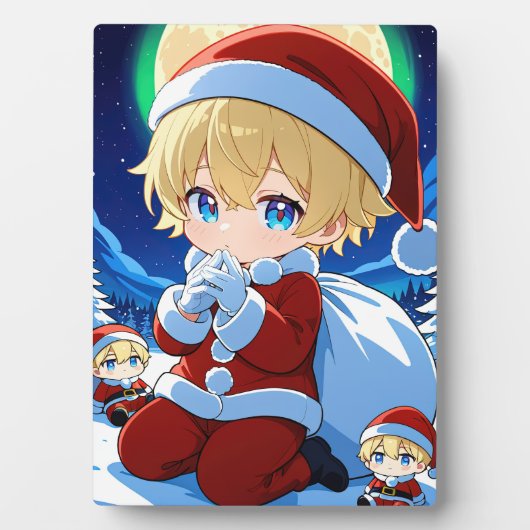 Plaque Photo Anime Chibi Santa Boy Christmas Framed Art (Devant)