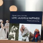 Plaque Photo Anniversaire Collage Amour Rire Bonheur 3 Photo<br><div class="desc">Créez votre propre plaque photo avec 3 de vos photos préférées. Le texte dit : "[vos noms] AMOUR, RIRE et BONHEUR [nombre] d'années et de comptage". Le modèle est mis en place pour que vous personnalisiez avec vos noms, date établie/mariée et nombre d'années ensemble. Le modèle photo est également mis...</div>