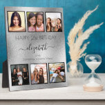 Plaque Photo Anniversaire photo collage argent meilleurs amis<br><div class="desc">Un cadeau d'amis pour le 21e anniversaire d'une femme (ou tout âge), célébrant sa vie avec un collage de 6 de vos photos d'elle, de ses amis, de sa famille, de son intérêt ou de ses animaux de compagnie de haute qualité. Personnalisez et ajoutez son nom, son âge de 21...</div>