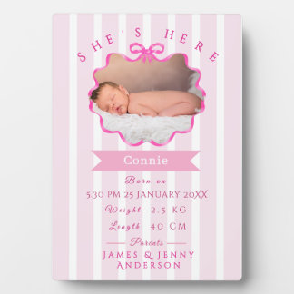 Plaque Photo Annonce de naissance de bébé fille