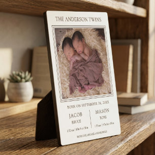 Plaque Photo Annonce de naissance photo de jumeaux modernes Swe