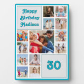 Plaque Photo Any age birthday photo collage with blue border (Devant)