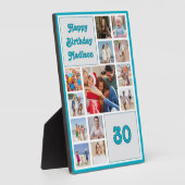 Plaque Photo Any age birthday photo collage with blue border (Côté)