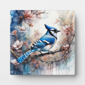 Plaque Photo Aquarelle bleu Jay Cherry Blossoms (Devant)