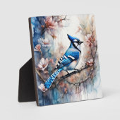 Plaque Photo Aquarelle bleu Jay Cherry Blossoms (Recto)