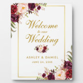 Plaque Photo Aquarelle Bourgogne Gold Mariage Bienvenue (Devant)