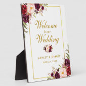 Plaque Photo Aquarelle Bourgogne Gold Mariage Bienvenue (Côté)