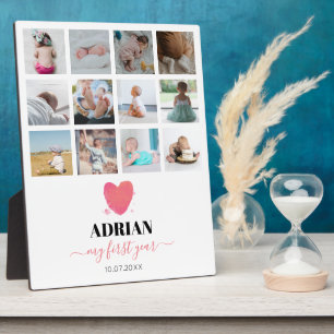 Plaque Photo Aquarelle Coeur bébé première année photo Collage