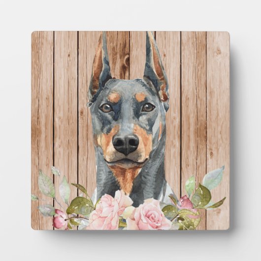 Plaque Photo Aquarelle Doberman & Fleurs  (Devant)