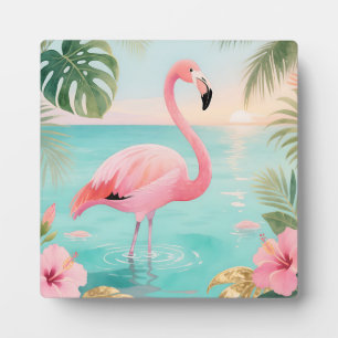 Plaque Photo Aquarelle Flamant Tropical Coucher de Soleil