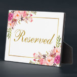 Plaque Photo Aquarelle Floral rose Mariage Réservé 5x7 Tableau<br><div class="desc">Aquarelle Floral Rose Blush Gold Mariage Réservé 5x7 Plaque de table</div>