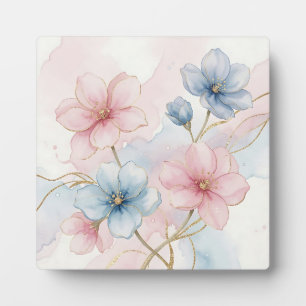 Plaque Photo Aquarelle Florale Rose Bleu Élégant