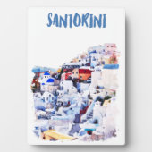 Plaque Photo Aquarelle illustrée de Santorin Grèce (Devant)