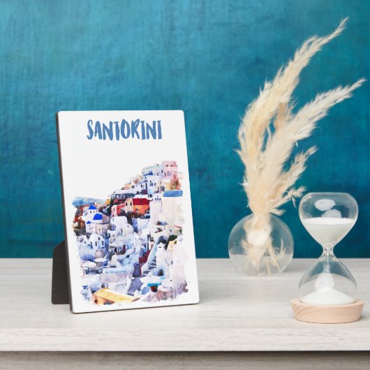 Plaque Photo Aquarelle illustrée de Santorin Grèce (Côté)